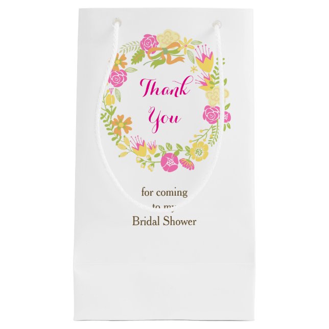 Beautiful Hot Pink Floral Wreath Bridal Shower Small Gift Bag (Front)
