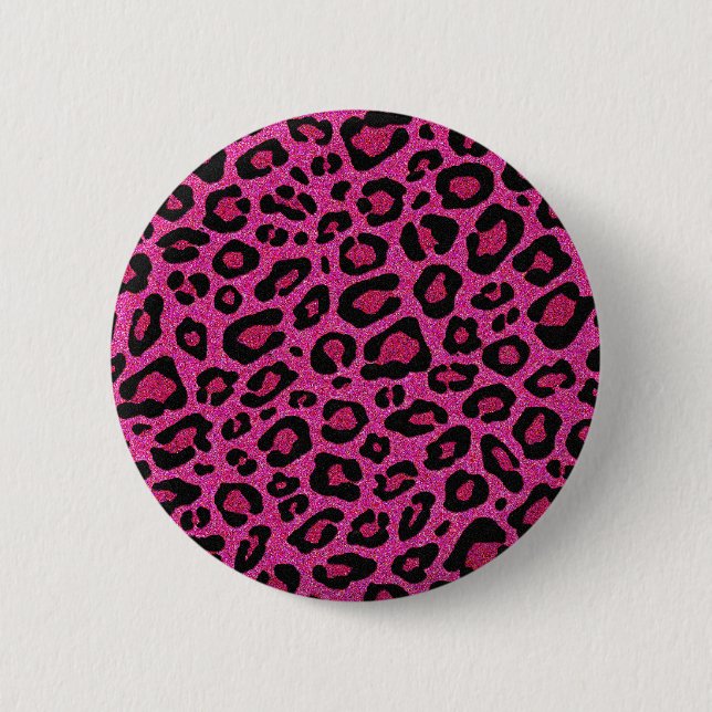 Beautiful hot pink leopard skin glitter shine button (Front)