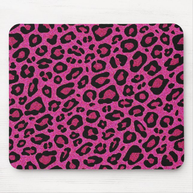 Beautiful hot pink leopard skin glitter shine mouse pad (Front)