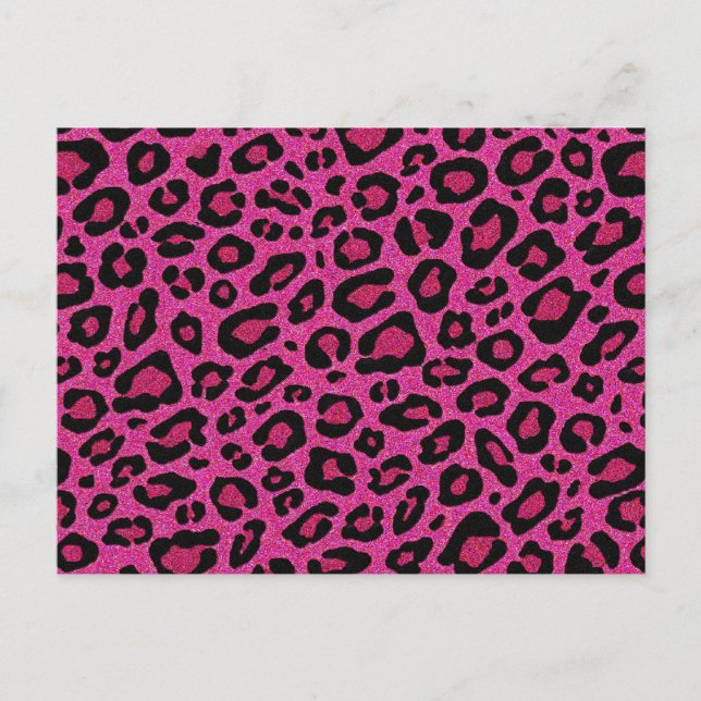 Beautiful hot pink leopard skin glitter shine postcard (Front)