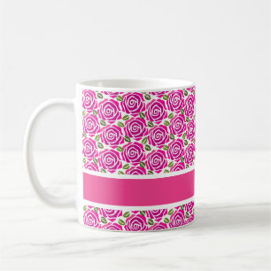 Beautiful Hot Pink Roses Custom Name Monogram Gift Coffee Mug