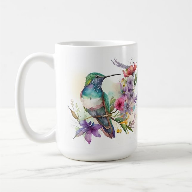 Beautiful Humming Bird and Flowers Coffee Mug (Left)