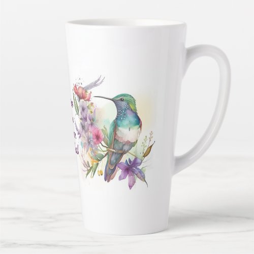 Beautiful Humming Bird and Flowers Latte Mug