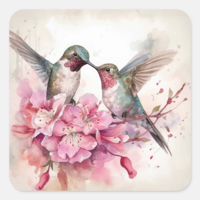 Beautiful Humming Birds and Flowers Square Sticker (Front)