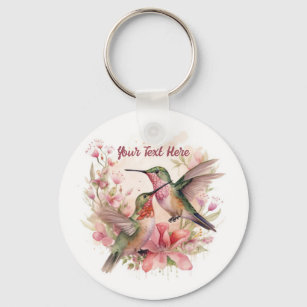 Beautiful Humming Birds with Flowers Keychain