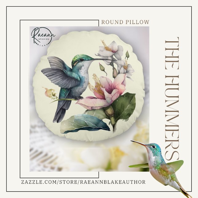 Beautiful Hummingbird and Flowers Round Pillow (Creator Uploaded)