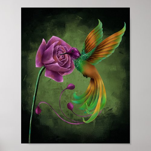 Beautiful Hummingbird and Purple Flower Poster