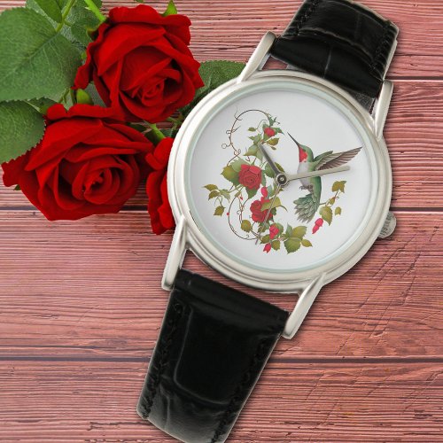 Beautiful Hummingbird and Red Roses Watch