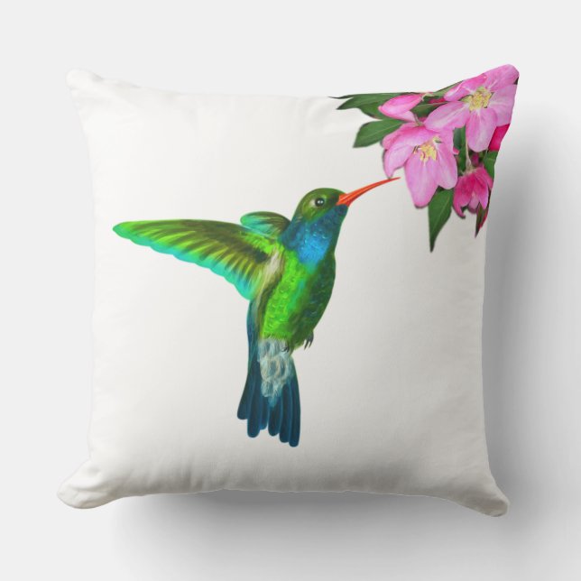 Beautiful Hummingbird & Apple Flowers Throw Pillow (Front)