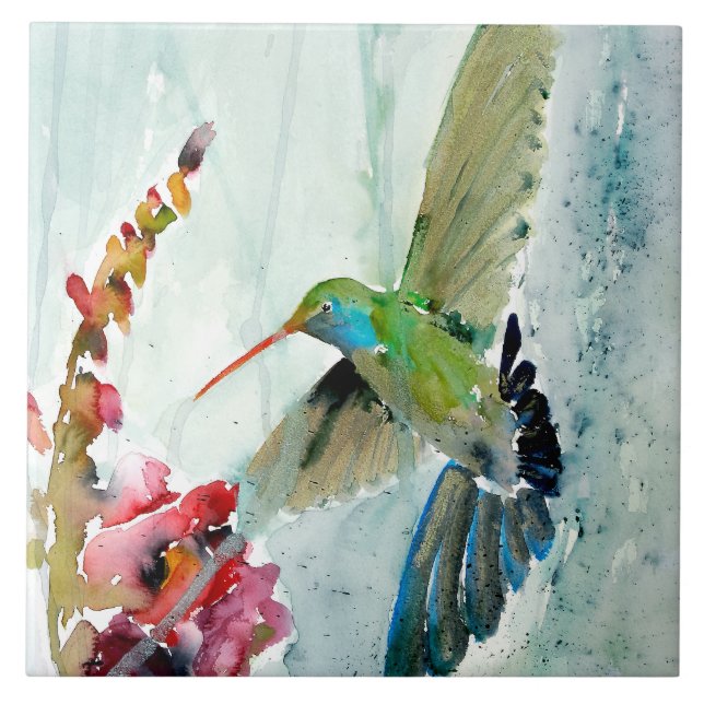 Beautiful Hummingbird Ceramic Kitchen Tile (Front)