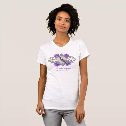 Beautiful Hummingbird Close up and Purple Flowers T_Shirt