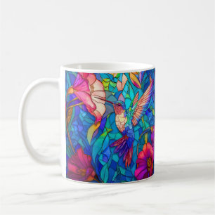 Beautiful Hummingbird Flower Garden Stained Glass Coffee Mug