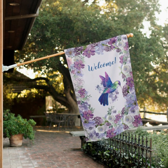 Beautiful Hummingbird Garden   House Flag (In SItu)