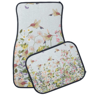 Beautiful hummingbird in sweet floral flower garde car floor mat