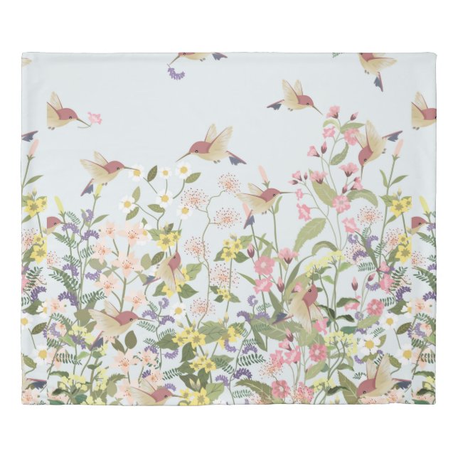 Beautiful hummingbird in sweet floral flower garde duvet cover (Front)