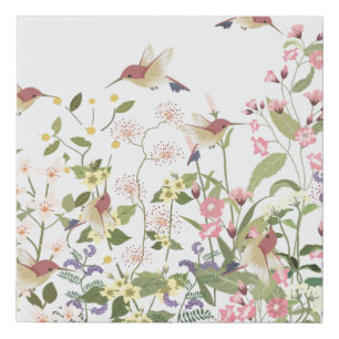Beautiful hummingbird in sweet floral flower garde faux canvas print