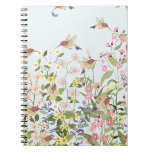Beautiful hummingbird in sweet floral flower garde notebook