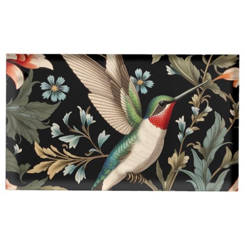 Beautiful Hummingbird on Dark Floral Background Place Card Holder
