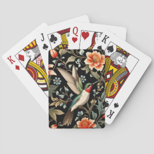 Beautiful Hummingbird on Dark Floral Background Poker Cards
