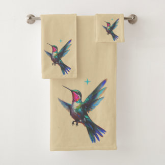 Beautiful Hummingbird on Light Beige Bath Towel Set