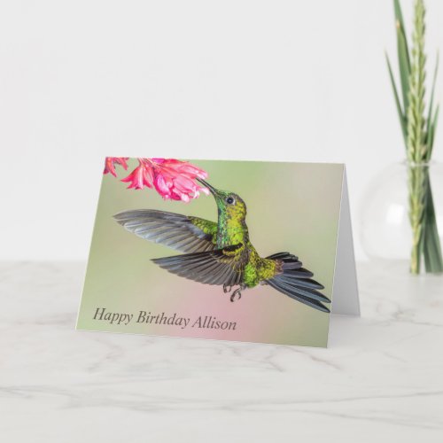 Beautiful Hummingbird Personalized Happy Birthday Card