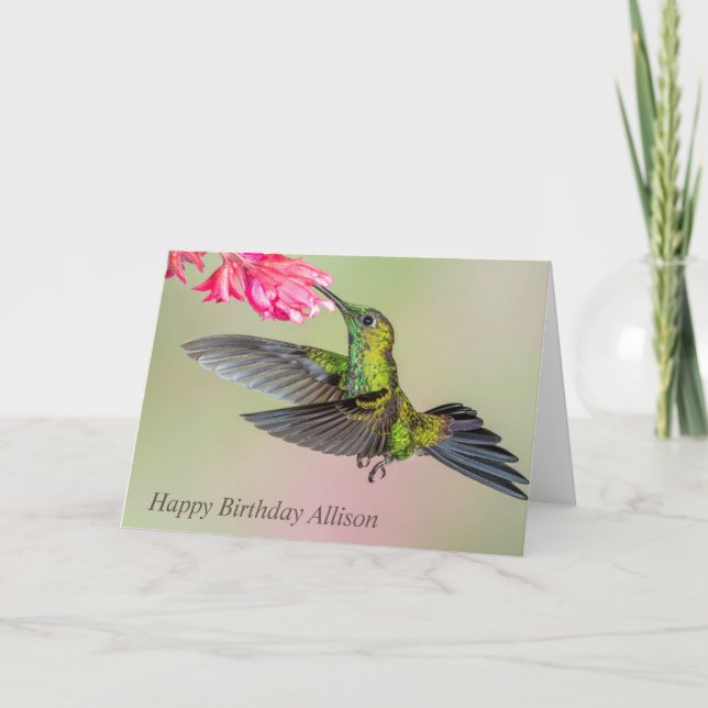 Beautiful Hummingbird Personalized Happy Birthday Card (Front)