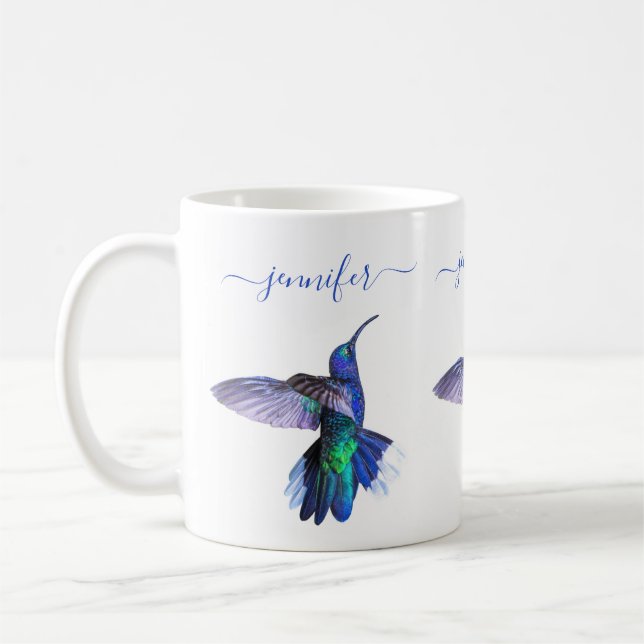 Beautiful Hummingbird Personalized Name Coffee Mug (Left)