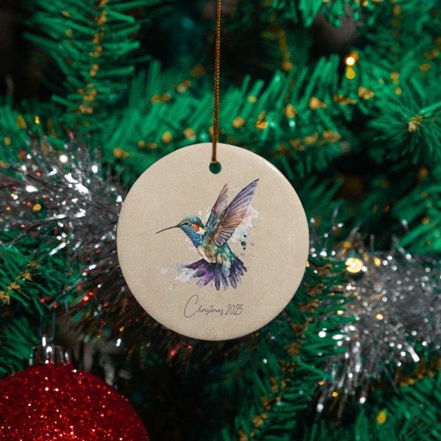 Beautiful Hummingbird Personalized Watercolor Ceramic Ornament (Creator Uploaded)