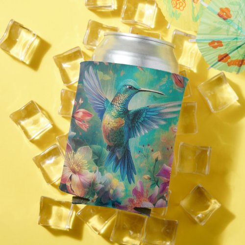 Beautiful Hummingbird Surrounded by Flowers Can Cooler