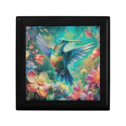 Beautiful Hummingbird Surrounded by Flowers Gift Box