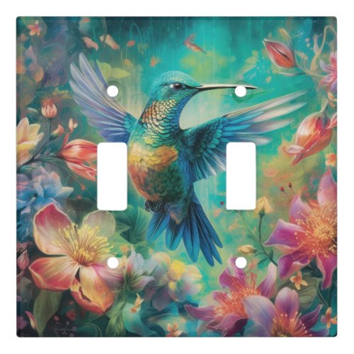 Beautiful Hummingbird Surrounded by Flowers Light Switch Cover