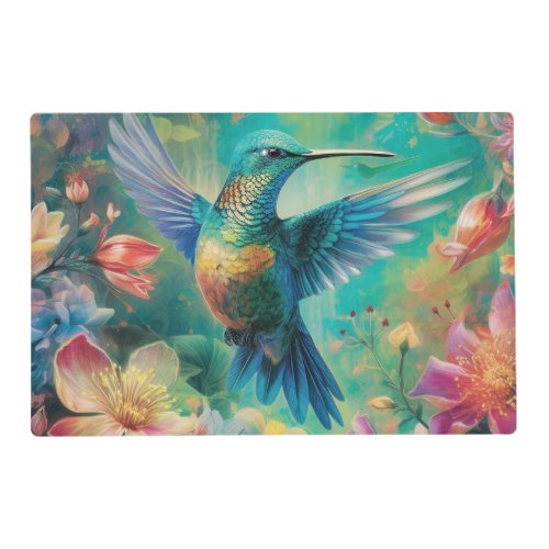 Beautiful Hummingbird Surrounded by Flowers Placemat