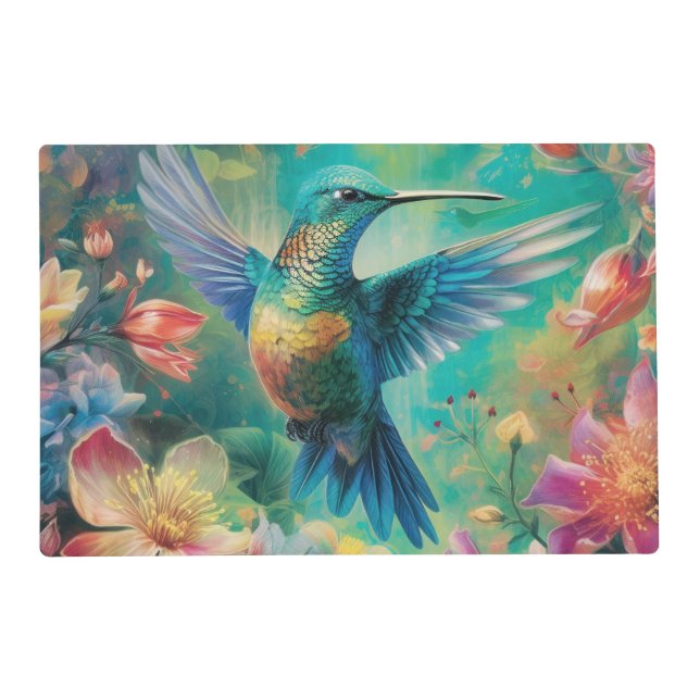 Beautiful Hummingbird Surrounded by Flowers Placemat (Front)