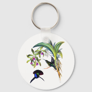 Beautiful Hummingbirds and Purple Orchids Keychain