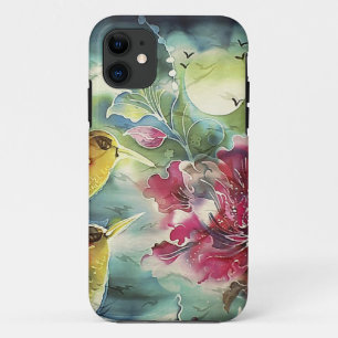 Beautiful Hummingbirds at Night Silk Art iPhone 11 Case
