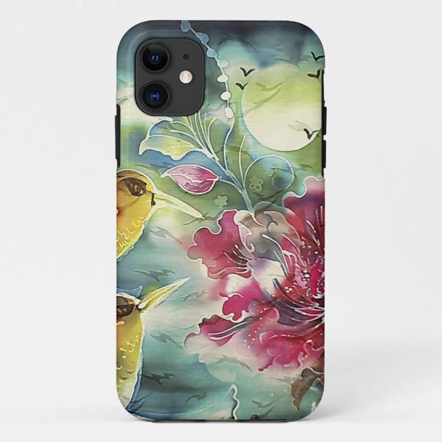 Beautiful Hummingbirds at Night Silk Art Case-Mate iPhone Case (Back)