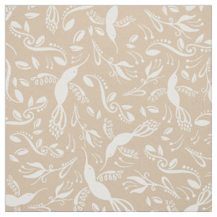 Beautiful Hummingbirds Colibri Birds Cream Beige Fabric