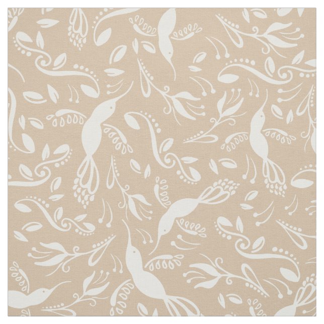 Beautiful Hummingbirds Colibri Birds Cream Beige Fabric (Swatch)