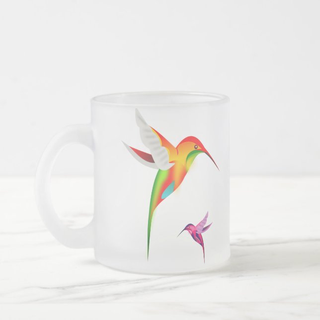 Beautiful Hummingbirds (Colibri) Frosted Glass Coffee Mug (Left)