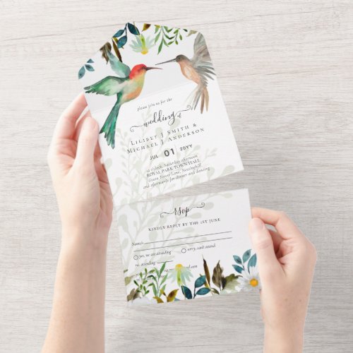 Beautiful HUMMINGBIRDS Couple Wedding All In One Invitation