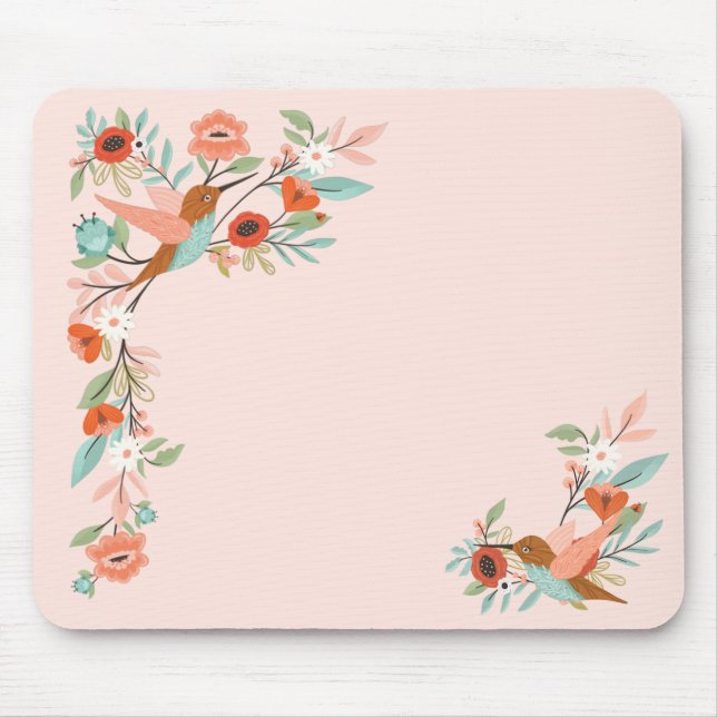 Beautiful Hummingbirds Floral Blossom Garden Pink Mouse Pad (Front)