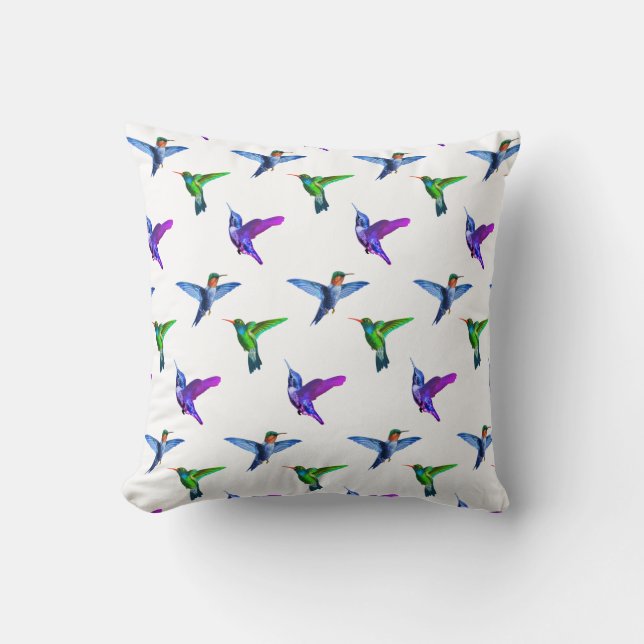 Beautiful Hummingbirds on White  Throw Pillow (Front)