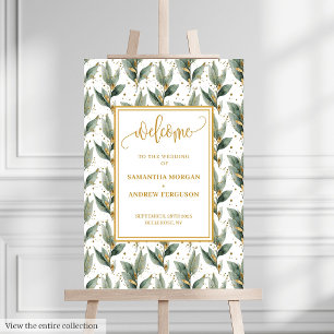 Beautiful Hunter Green Gold Wedding Welcome Poster