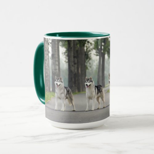 Beautiful Husky Dogs on a Nature Trail Mug