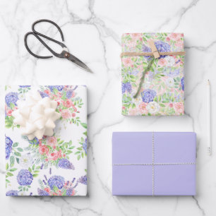 Beautiful Hydangeas, Lilacs and Roses Wrapping Paper Sheets