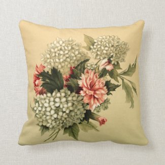 Beautiful Hydrangea and Pink Carnation Vintage Throw Pillow