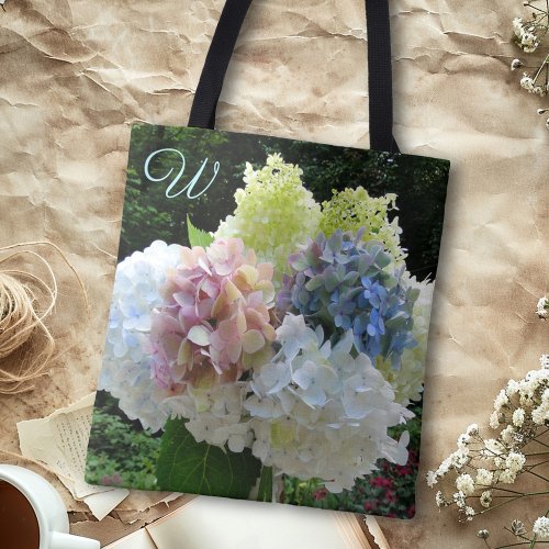 Beautiful Hydrangea Bouquet Monogram Initial Bag