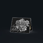 Beautiful Hydrangea Floral Bouquet Birthday Card<br><div class="desc">Beautiful bouquet of silvery-white Hydrangea flowers against a black colored background. The greeting text uses an attractive script typography font. The flowers cover the front of this card which can be used as a thank you card, a birthday card, or any other card of your choice. Personalize it with your...</div>