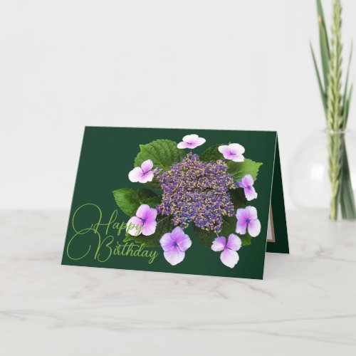 Beautiful Hydrangea Green Backdrop Happy Birthday Card