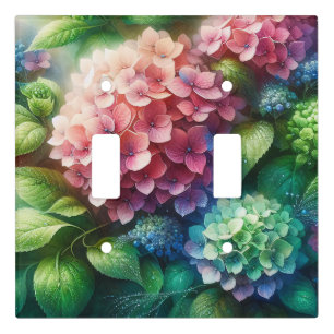 Beautiful Hydrangea Pink Green Double Light Switch Cover